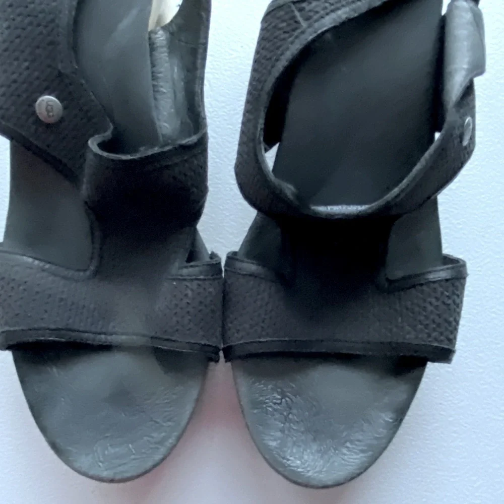 Ugg Lomita Wedge Sandals with Buckle Black Size 10